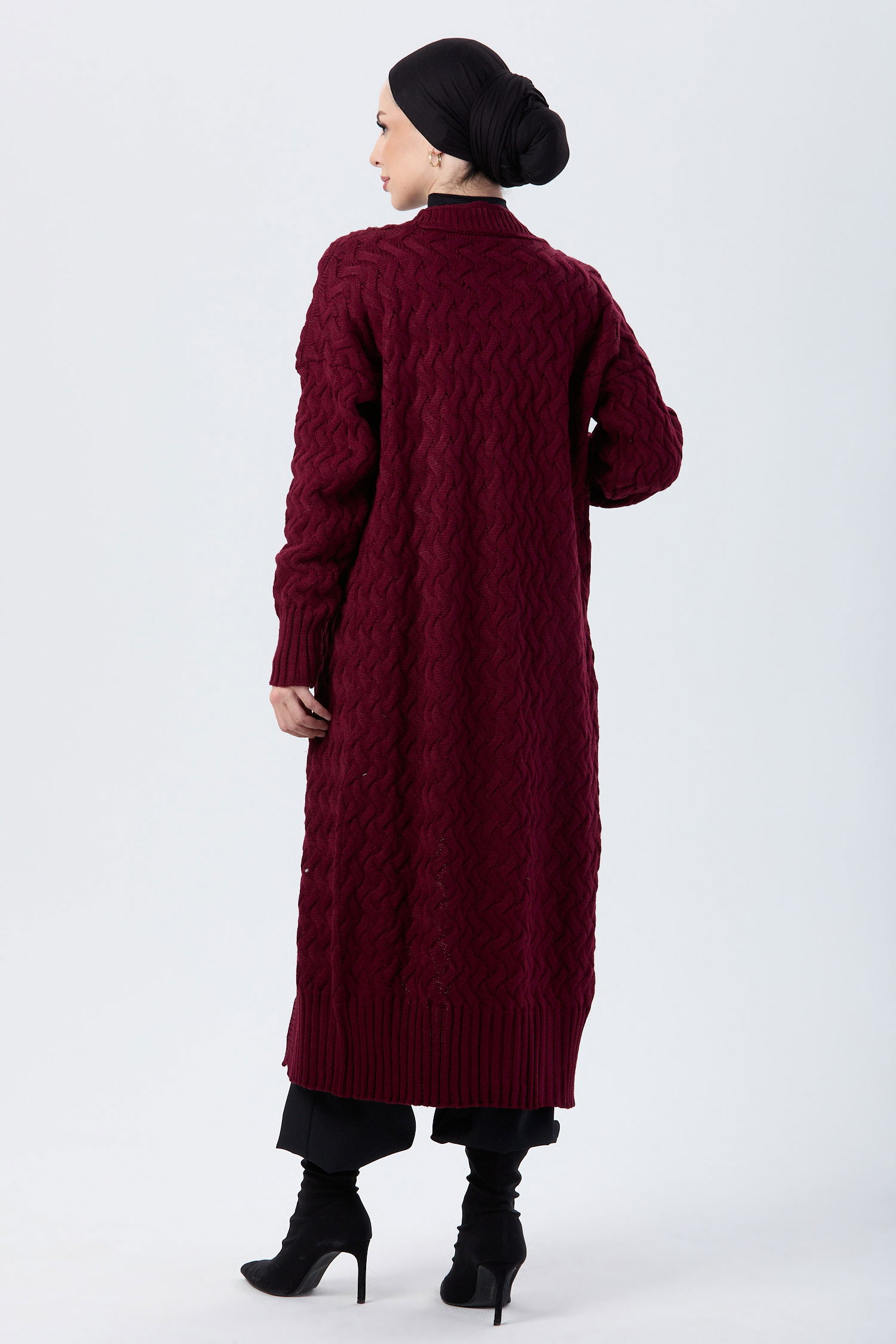 23921-BORDO Triko Hırka - 6