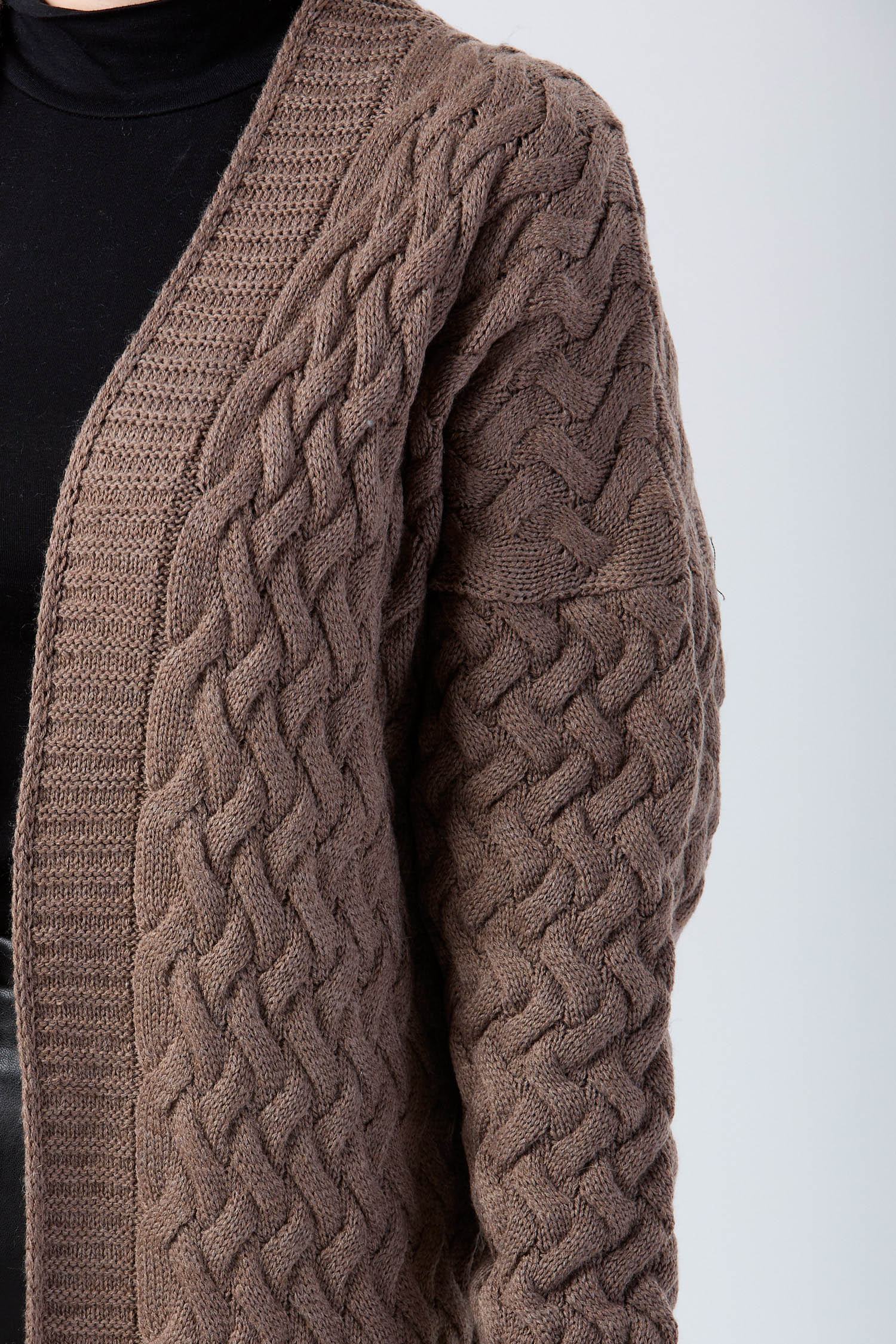 23921-SUTLU-KAHVE Sepet Örgü Triko Hırka - 5