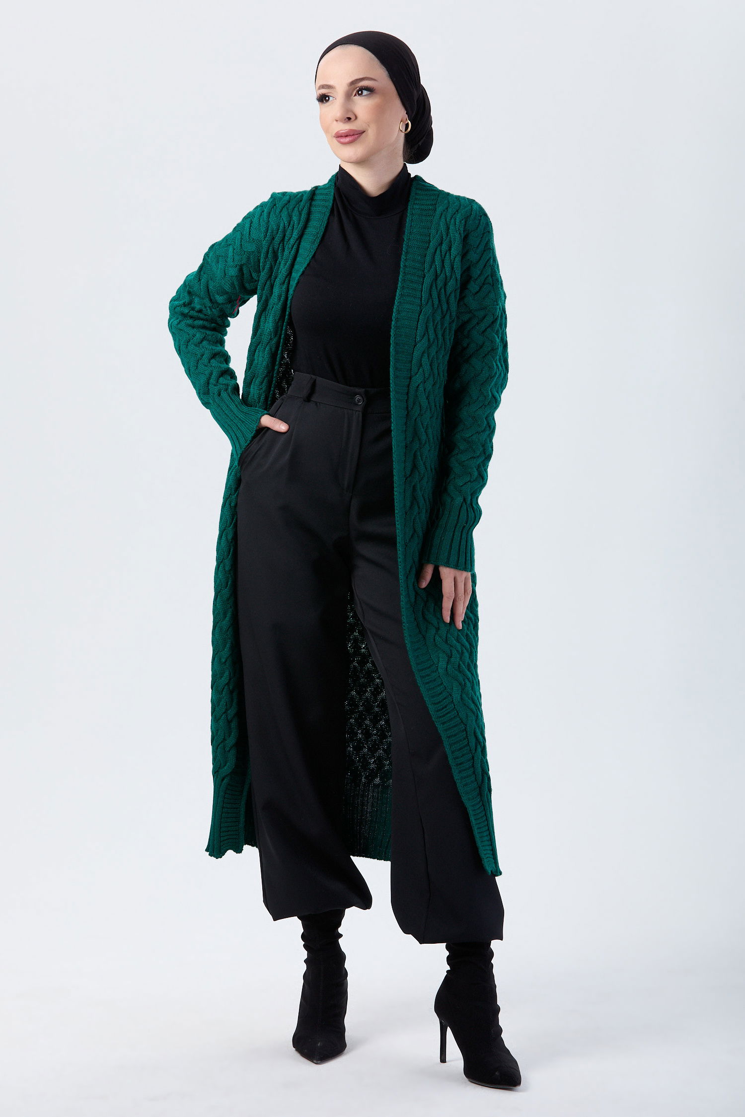 23921-YESIL Triko Hırka - 2