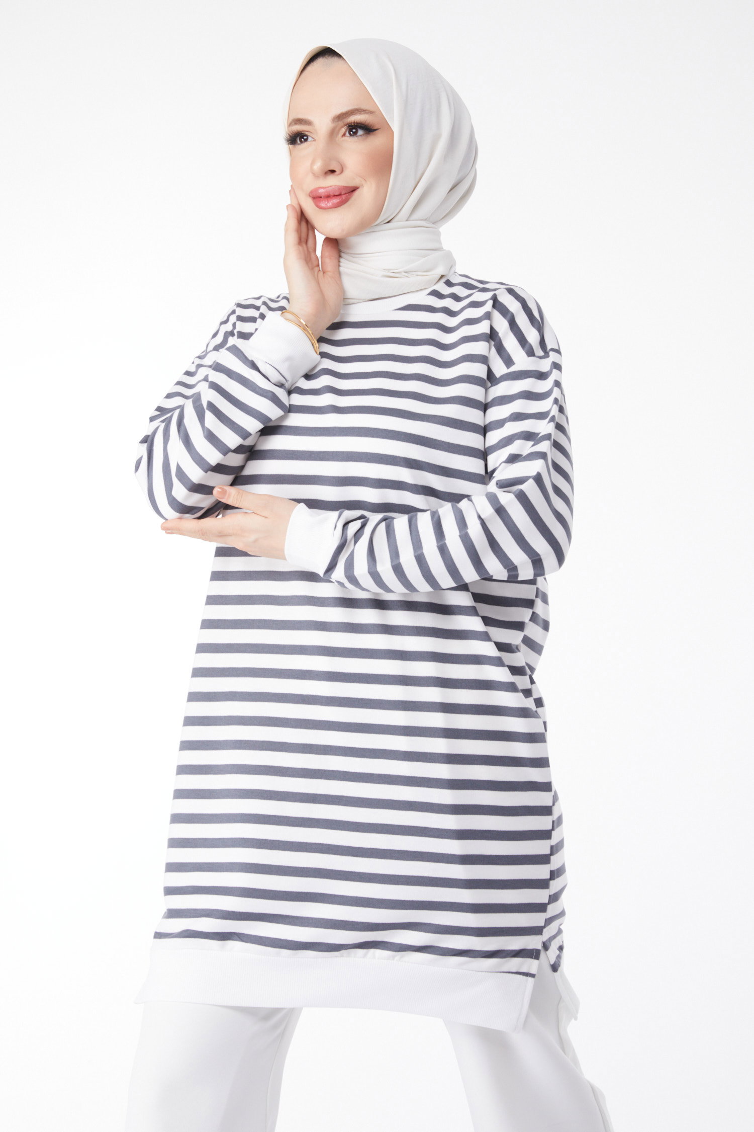 23925-FUME Çizgili Tunik - 14