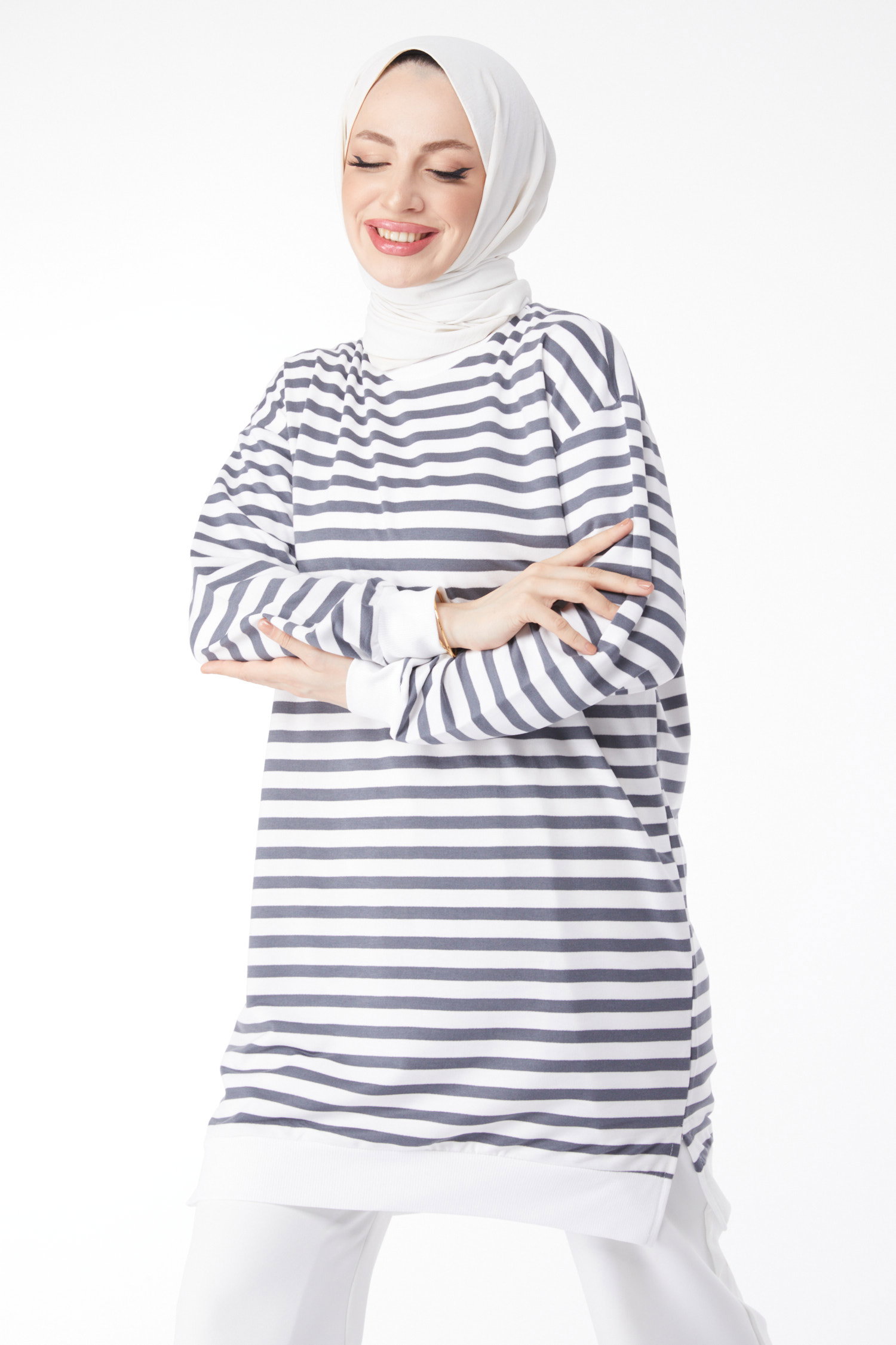 23925-FUME Çizgili Tunik - 8