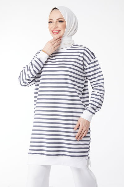 23925-FUME Çizgili Tunik 