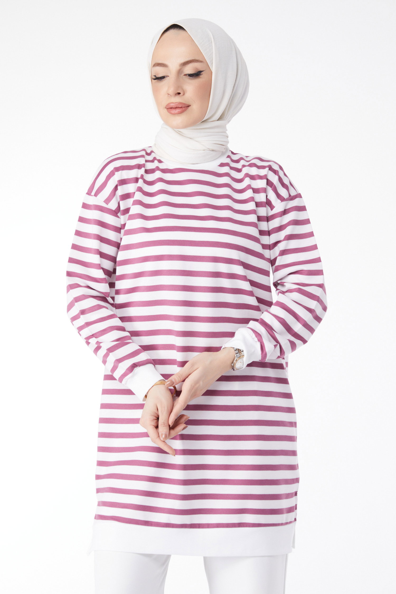 Çizgili Tunik Lila - 23925 - 19