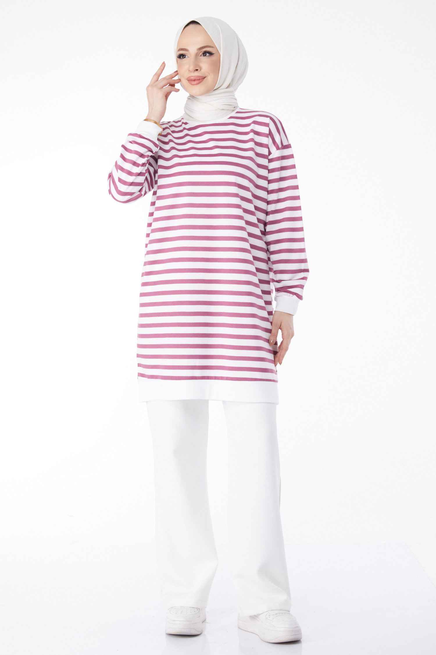 Çizgili Tunik Lila - 23925 - 9