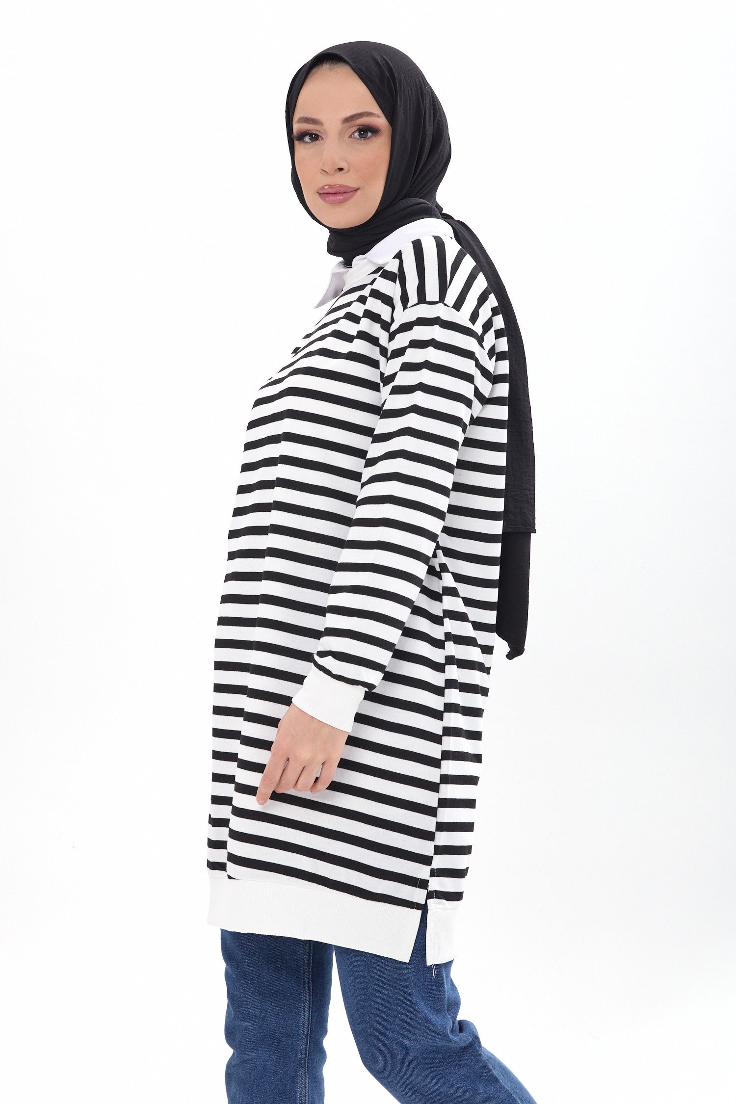 23925-SIYAH Çizgili Tunik - 10