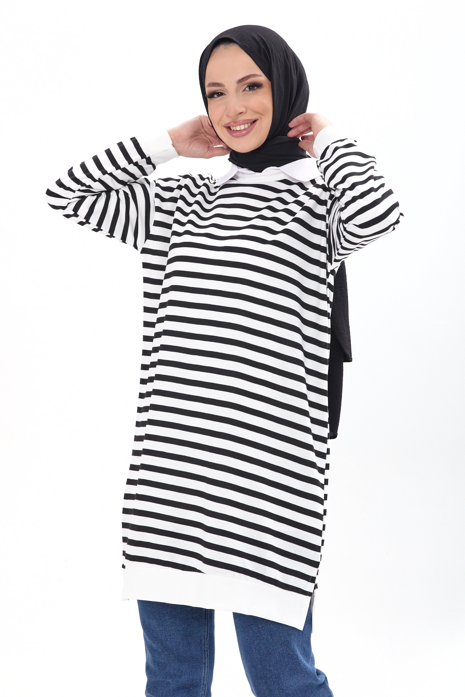 23925-SIYAH Çizgili Tunik - 5