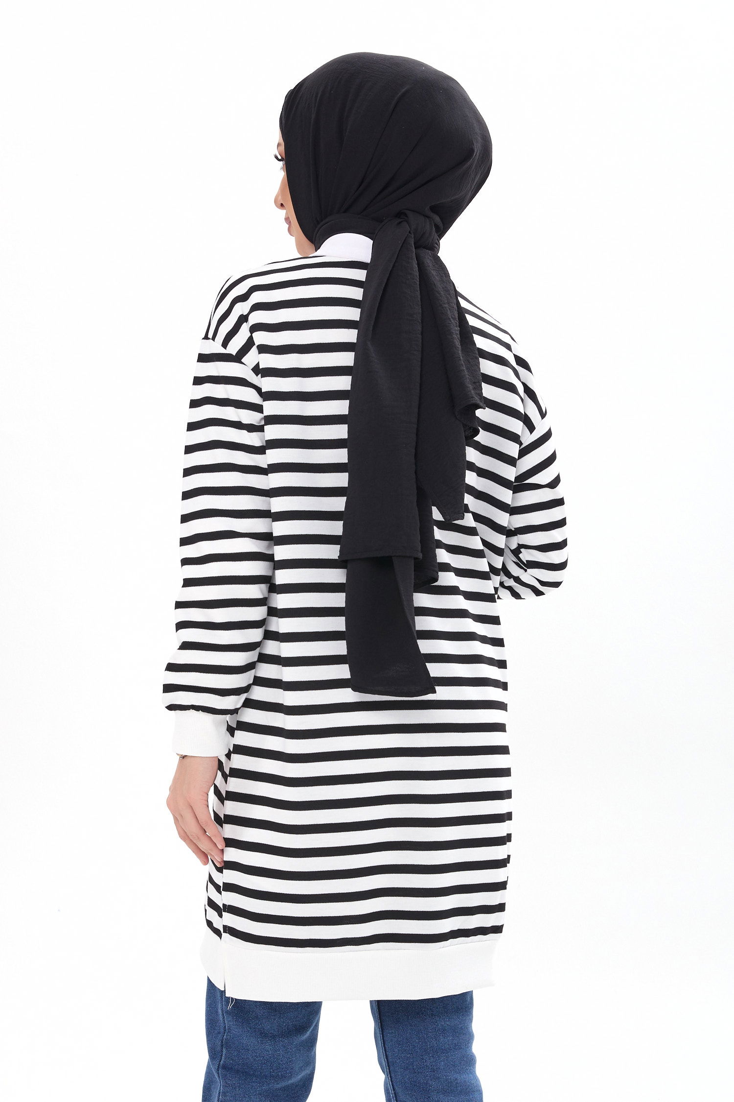 23925-SIYAH Çizgili Tunik - 7