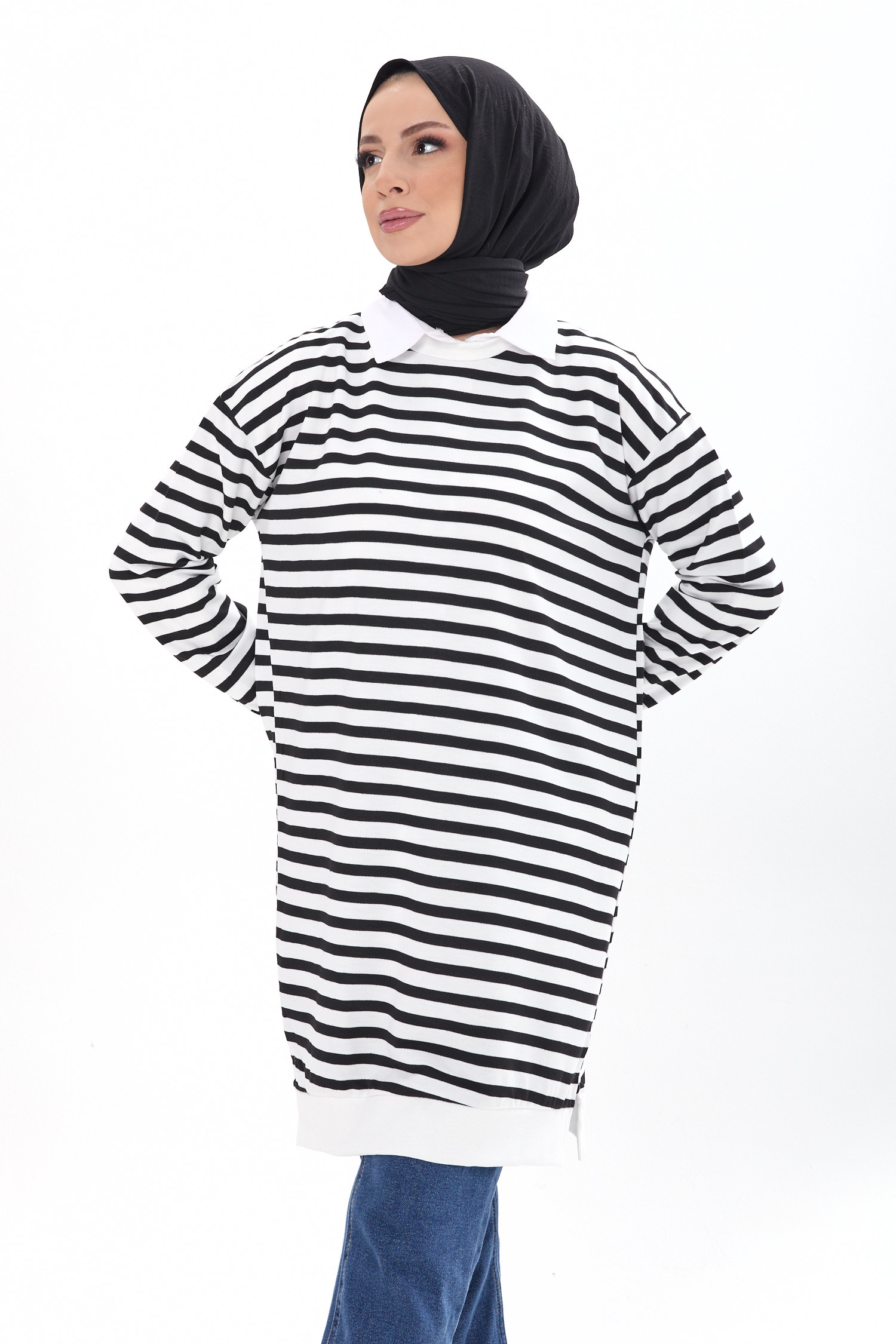 23925-SIYAH Çizgili Tunik - 1