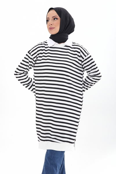 23925-SIYAH Çizgili Tunik 