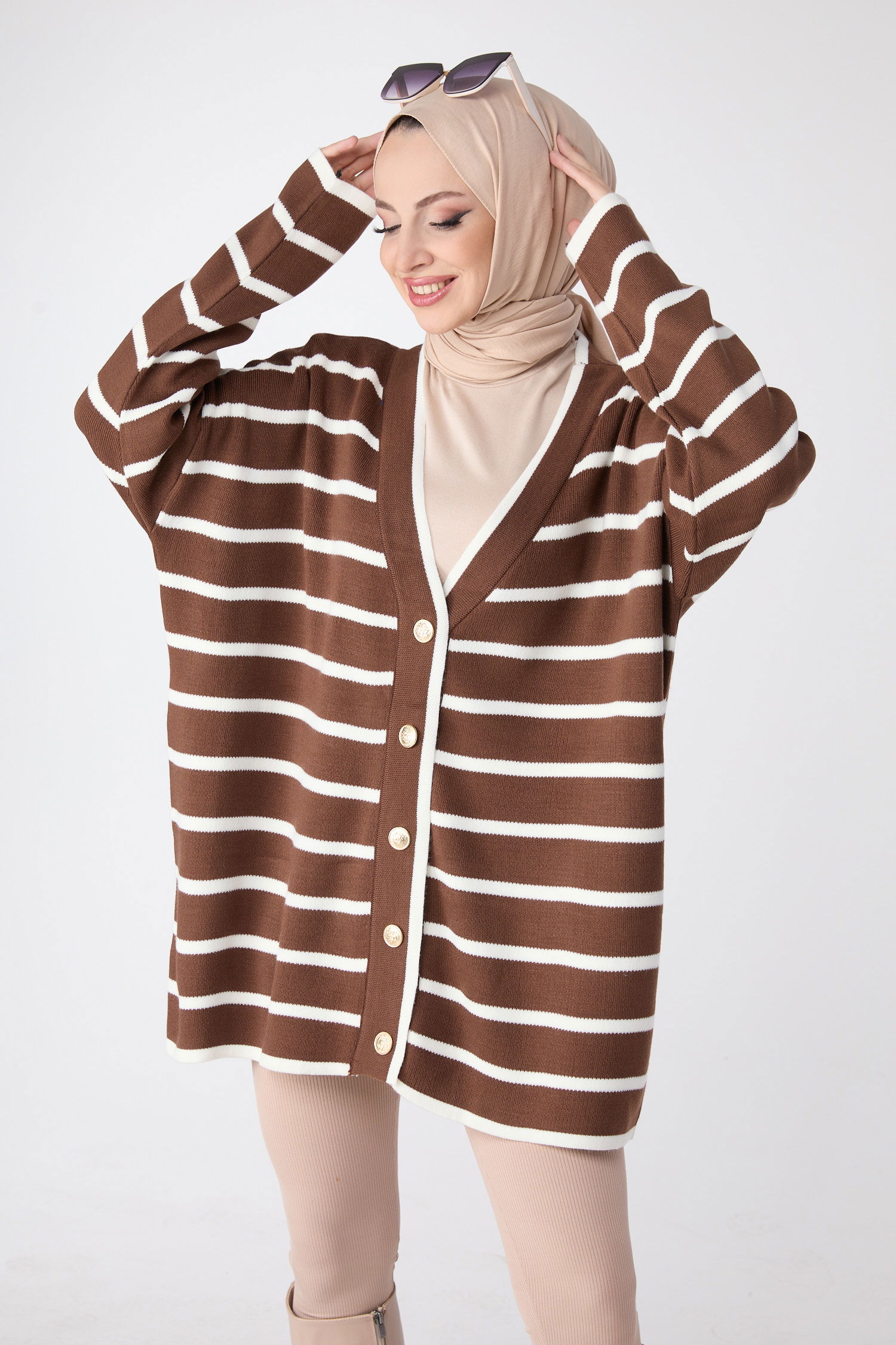 23972-KAHVE Triko Hırka - 1