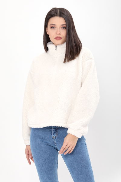 24001-BEYAZ Peluş Sweat 