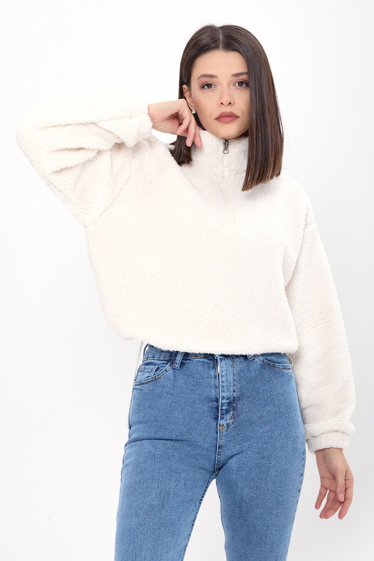 24001-BEYAZ Peluş Sweat - 2