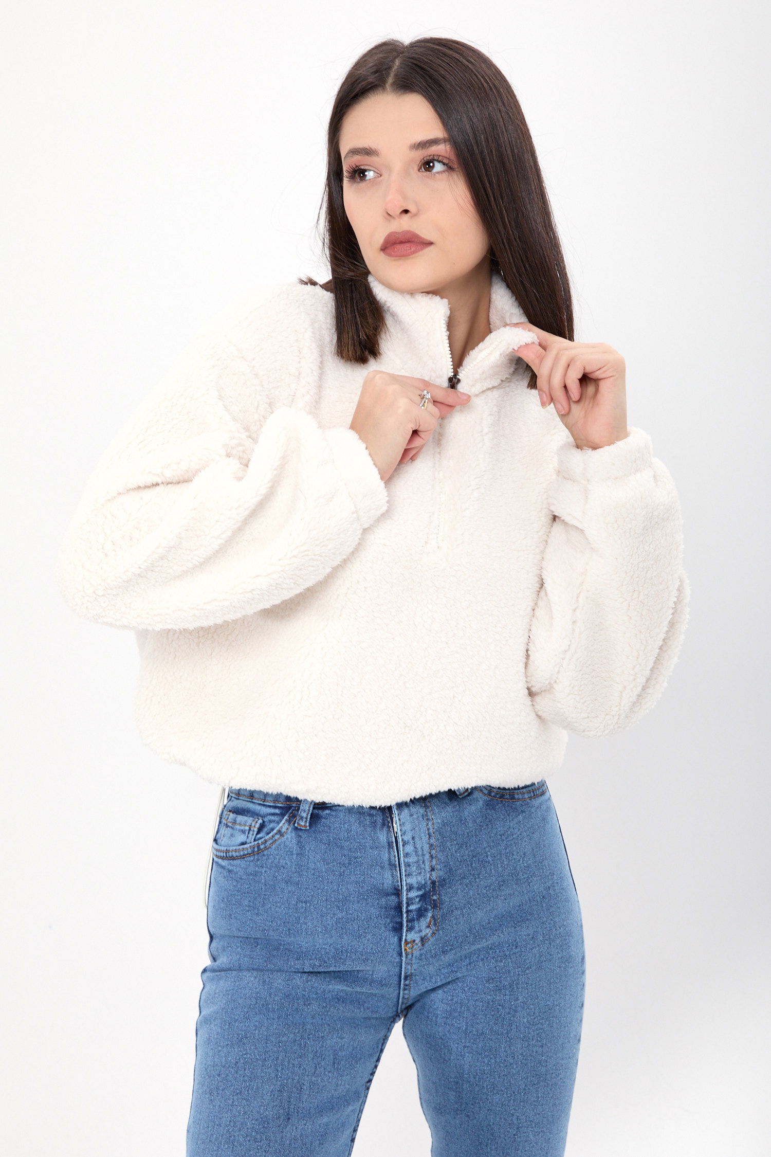 24001-BEYAZ Peluş Sweat - 4