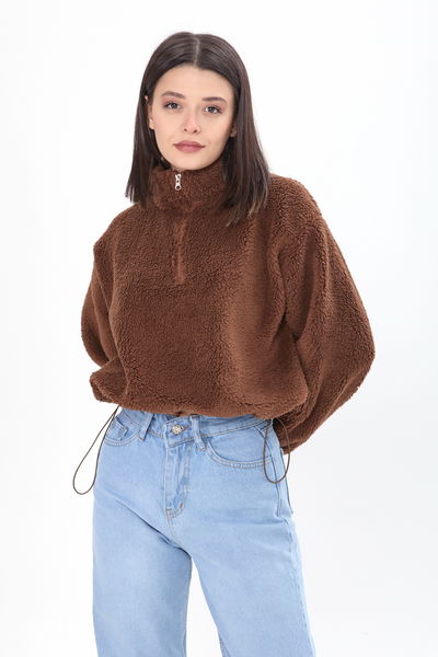 24001-KAHVE Peluş Sweat 