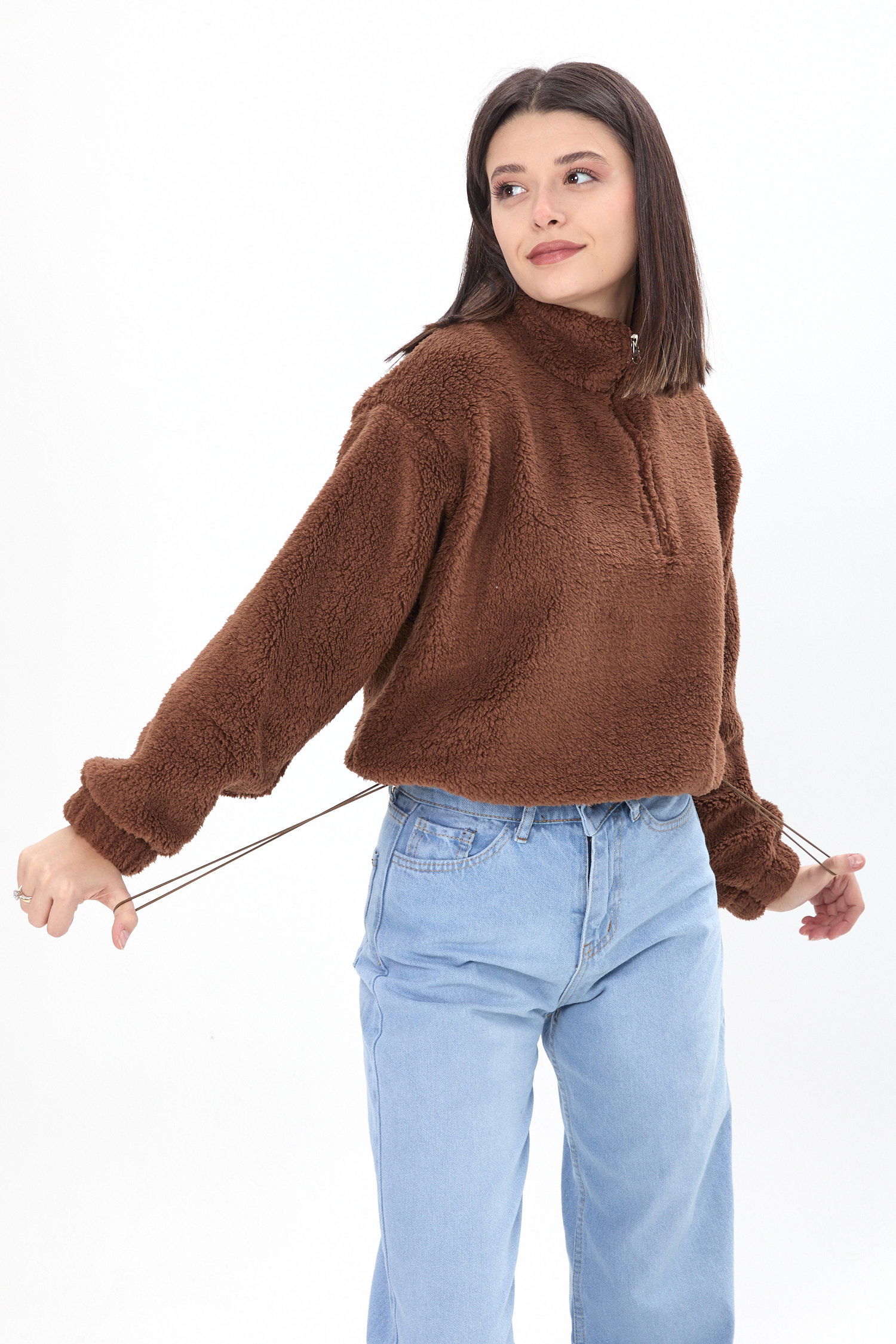 24001-KAHVE Peluş Sweat - 2