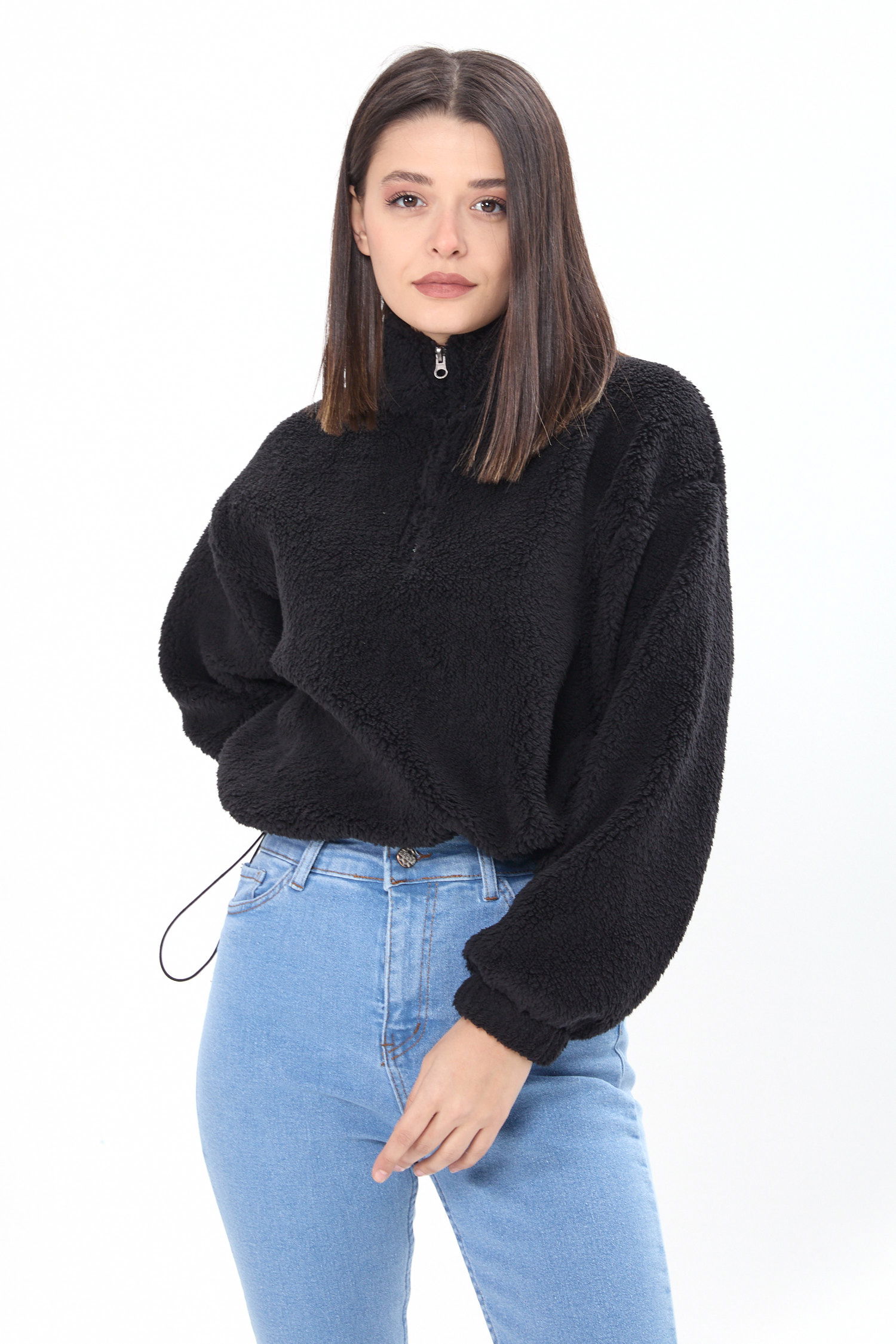 24001-SIYAH Peluş Sweat - 1