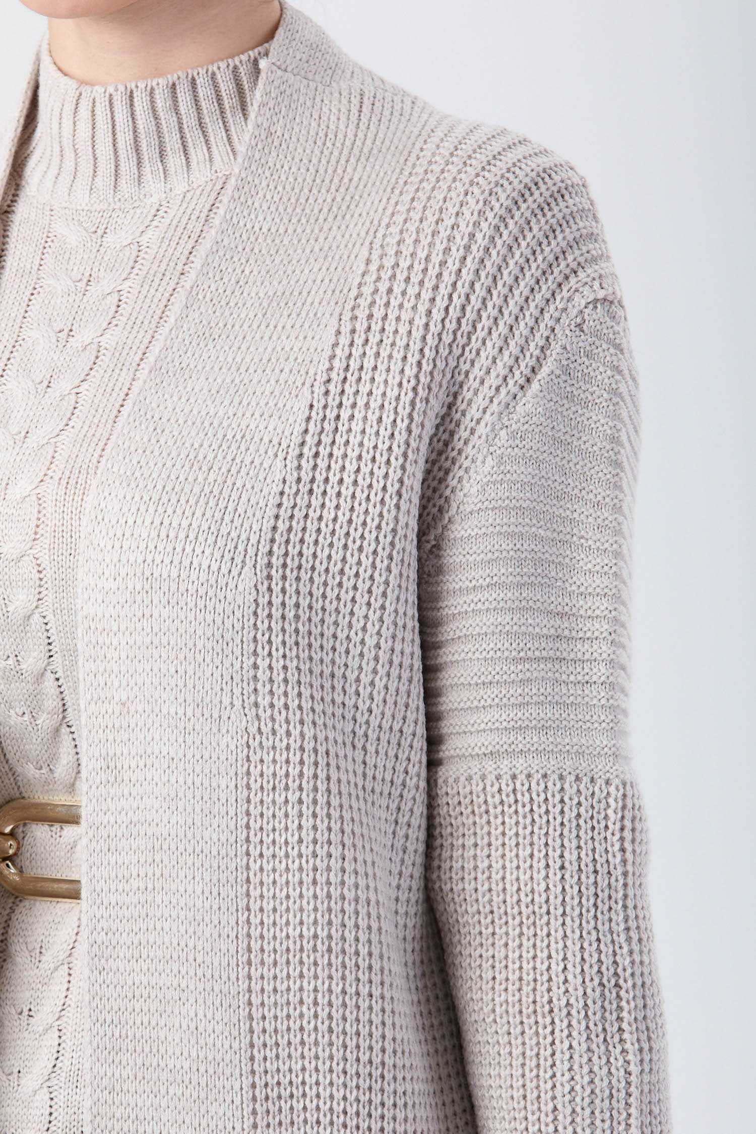 24007-BEJ Hırka Elbise Triko Tesettur Takım - 6