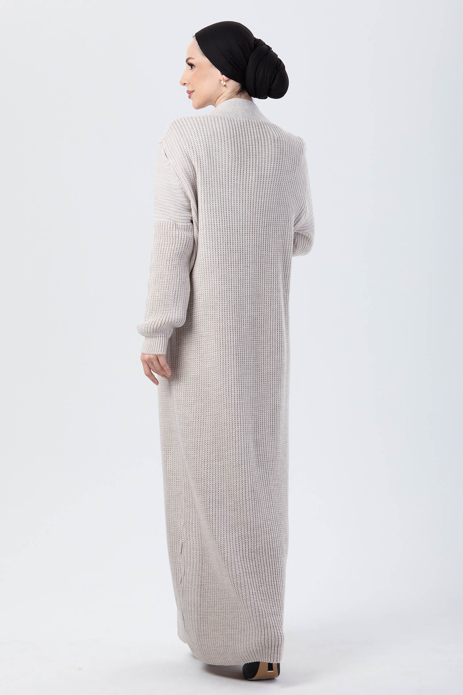 24007-BEJ Hırka Elbise Triko Tesettur Takım - 7