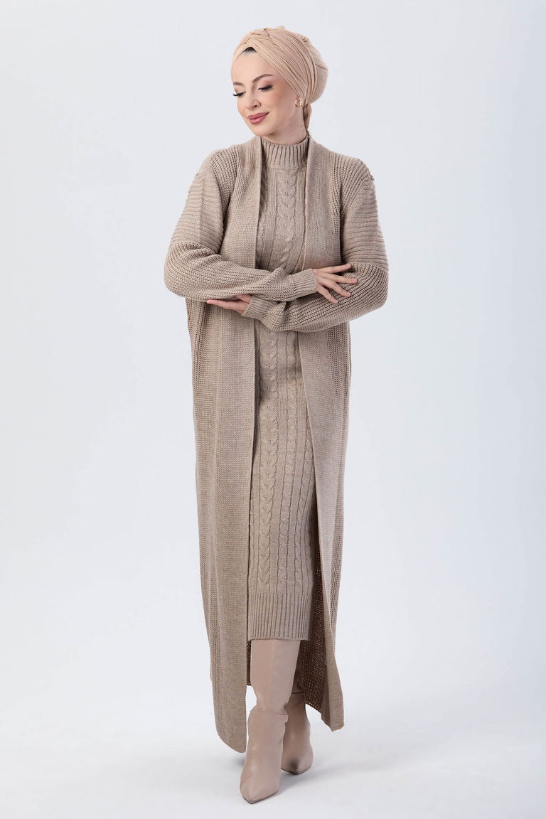 24007-VIZON Hırka Elbise Triko Tesettur Takım - TOFİSA