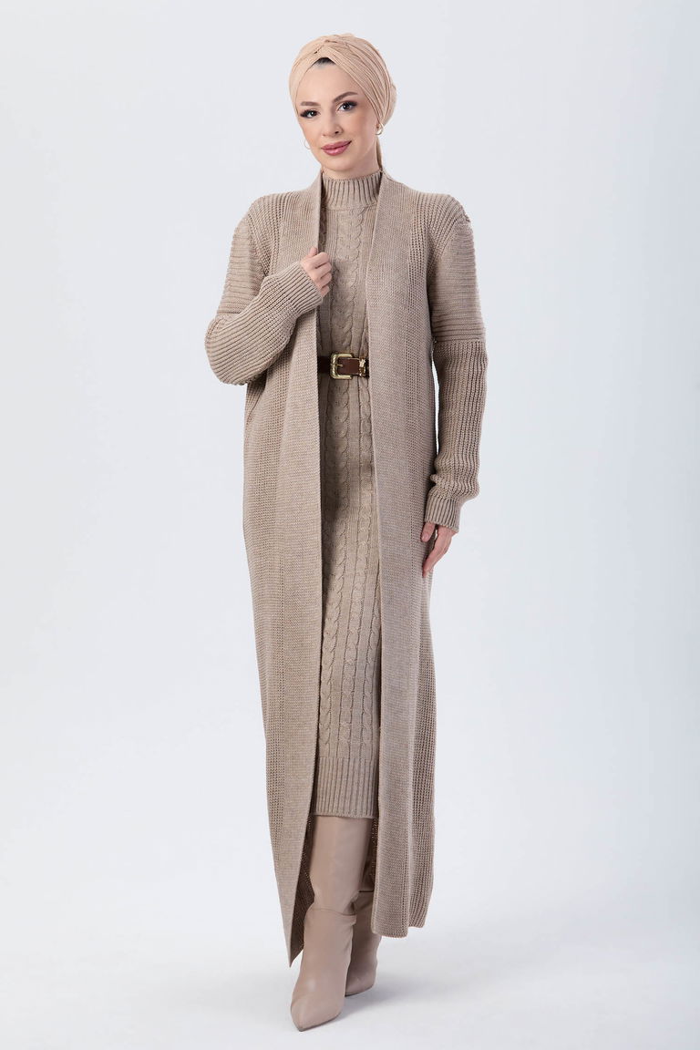 24007-VIZON Hırka Elbise Triko Tesettur Takım - TOFİSA