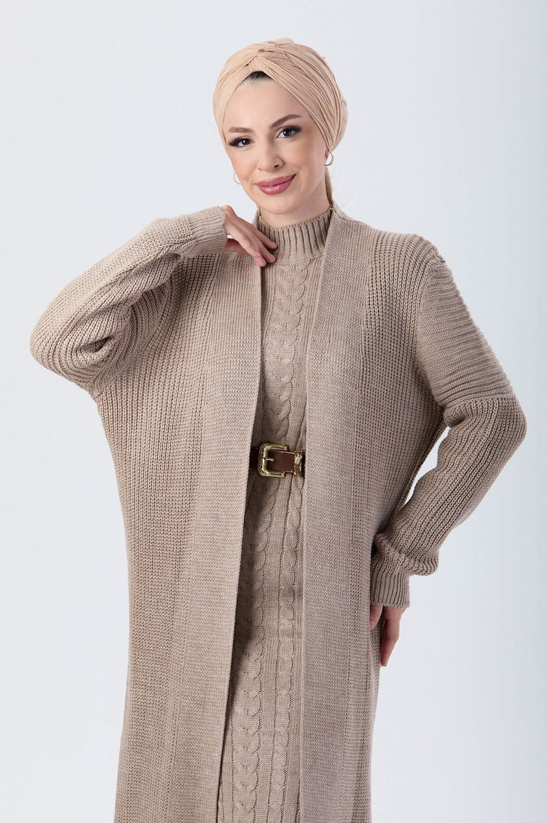 24007-VIZON Hırka Elbise Triko Tesettur Takım - TOFİSA