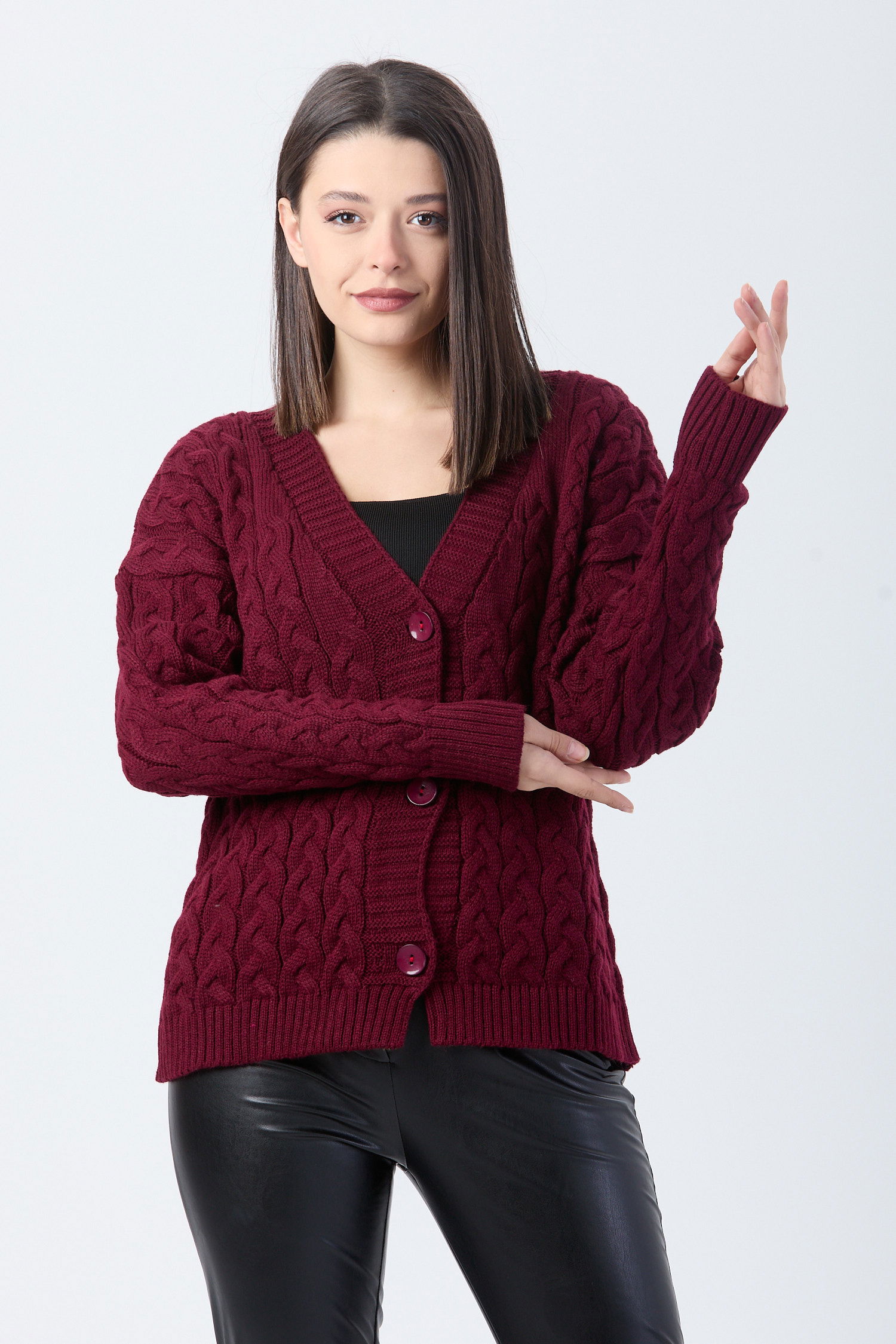 24033-BORDO Triko Hırka - 2