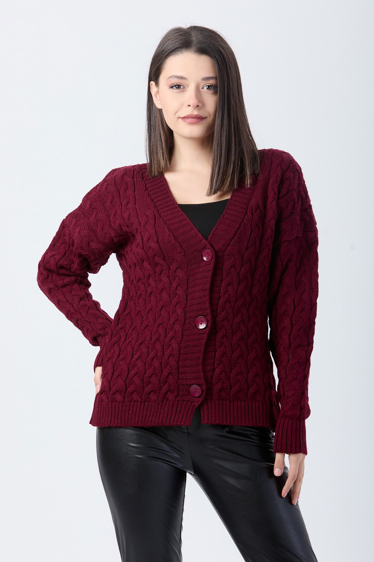 24033-BORDO Triko Hırka - 4