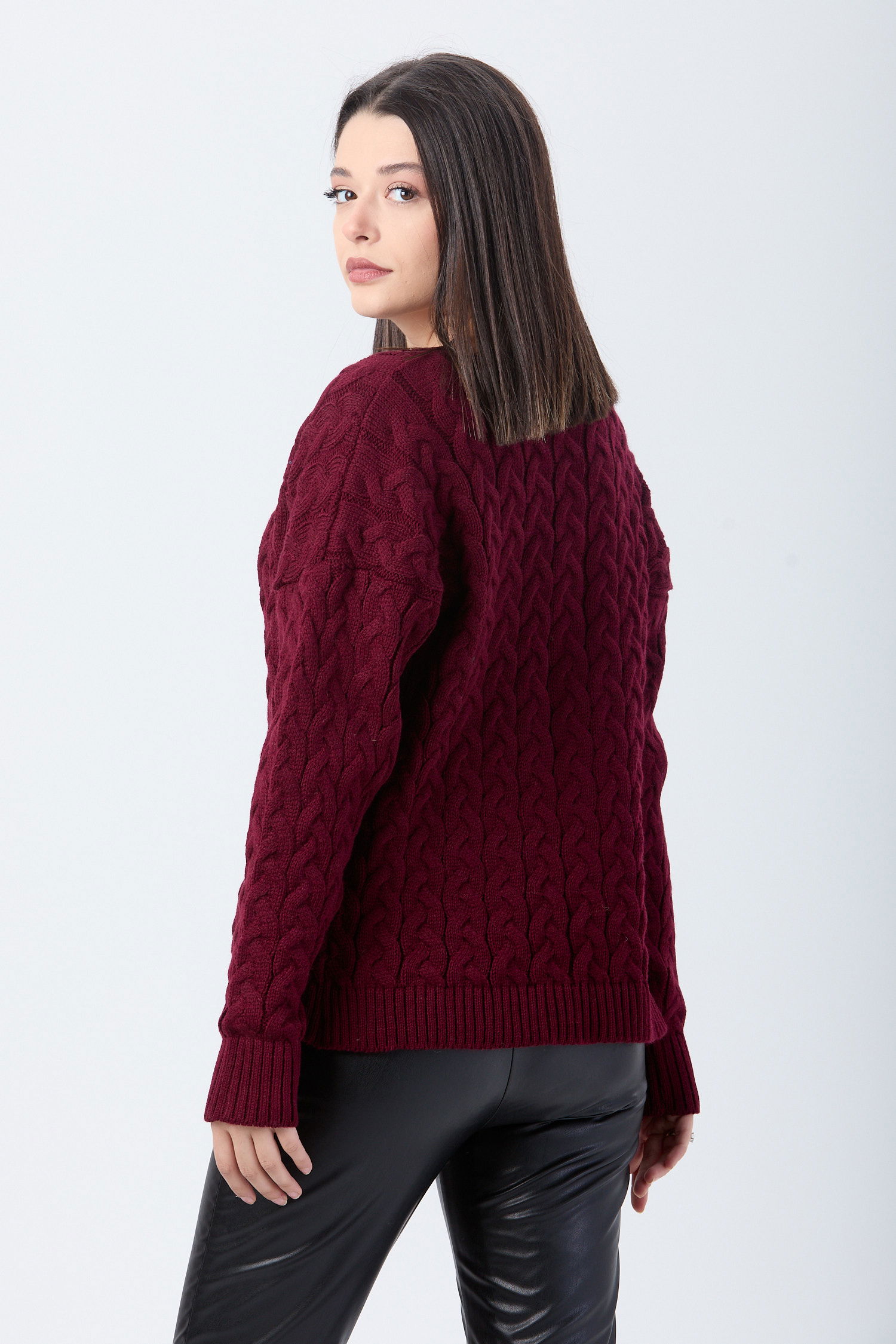 24033-BORDO Triko Hırka - 6
