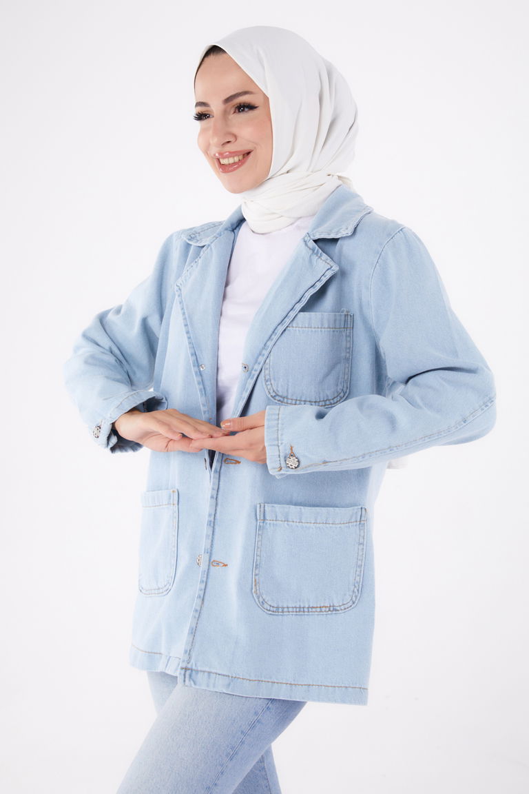 24049-BUZ-MAVI-KAR Kruvaze Kot Ceket - TOFİSA