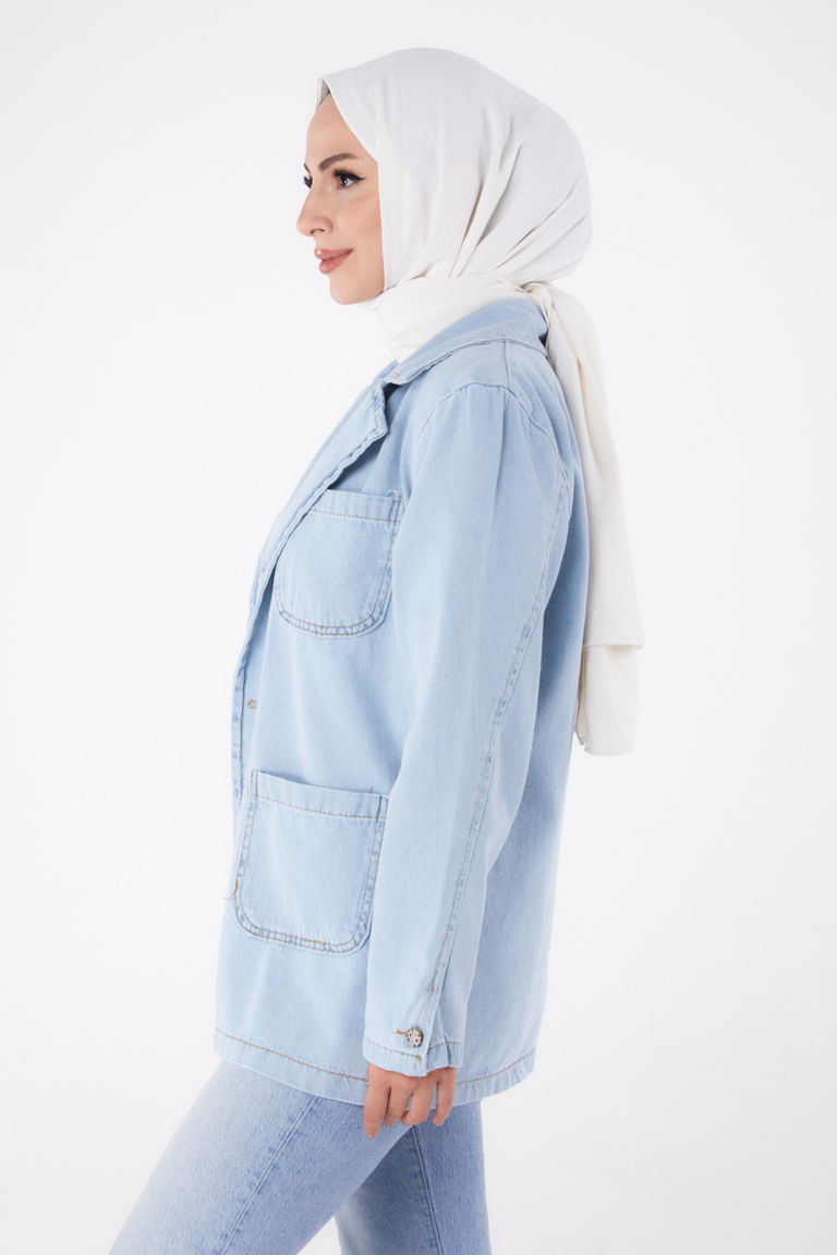 24049-BUZ-MAVI-KAR Kruvaze Kot Ceket - TOFİSA