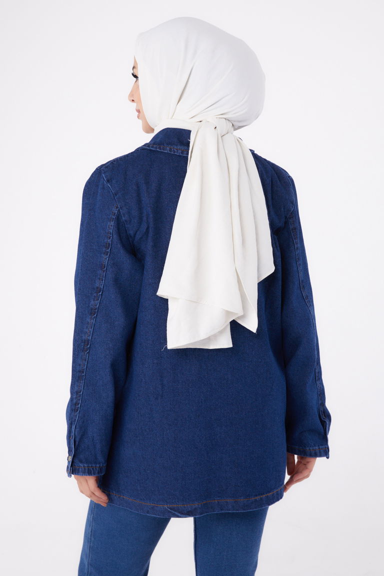 24049-KOYU-MAVI Kruvaze Kot Ceket - TOFİSA