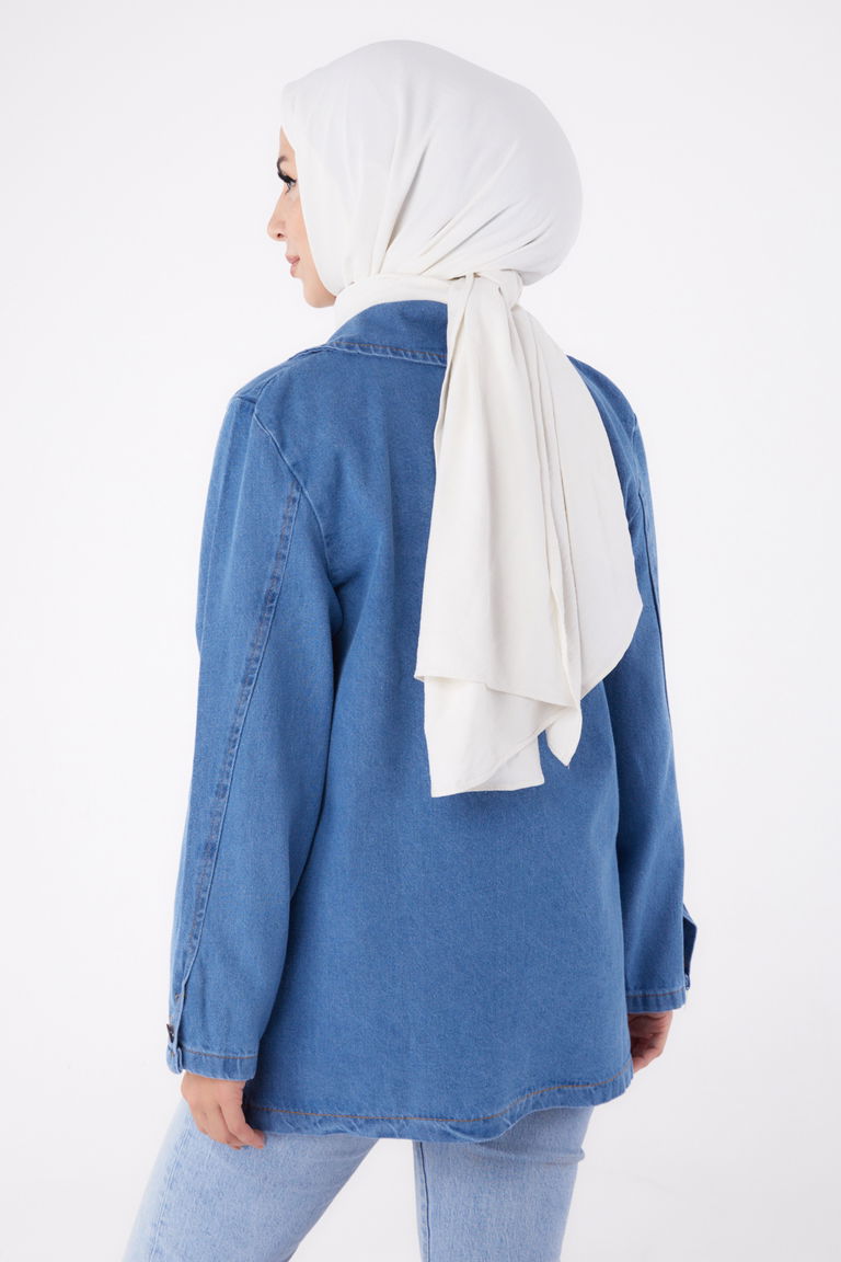 24049-MAVI Kruvaze Kot Ceket - TOFİSA