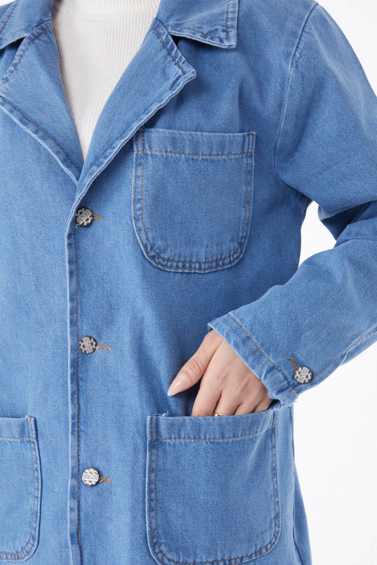 24049-MAVI Kruvaze Kot Ceket - TOFİSA