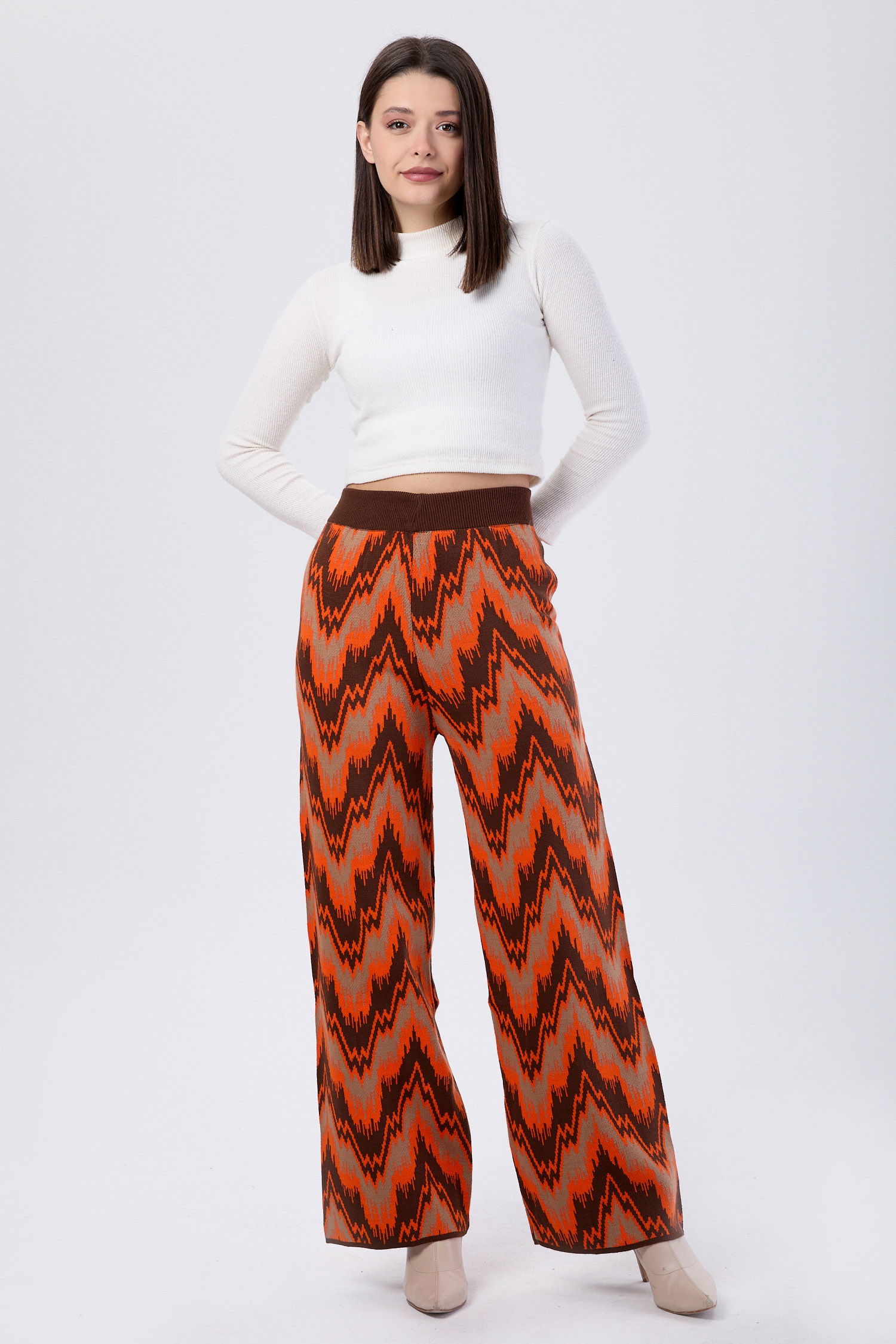 24090-KAHVE Triko Pantolon - 1