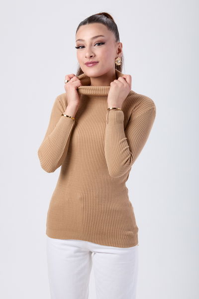 24105-BEJ Boğazlı Triko Body 