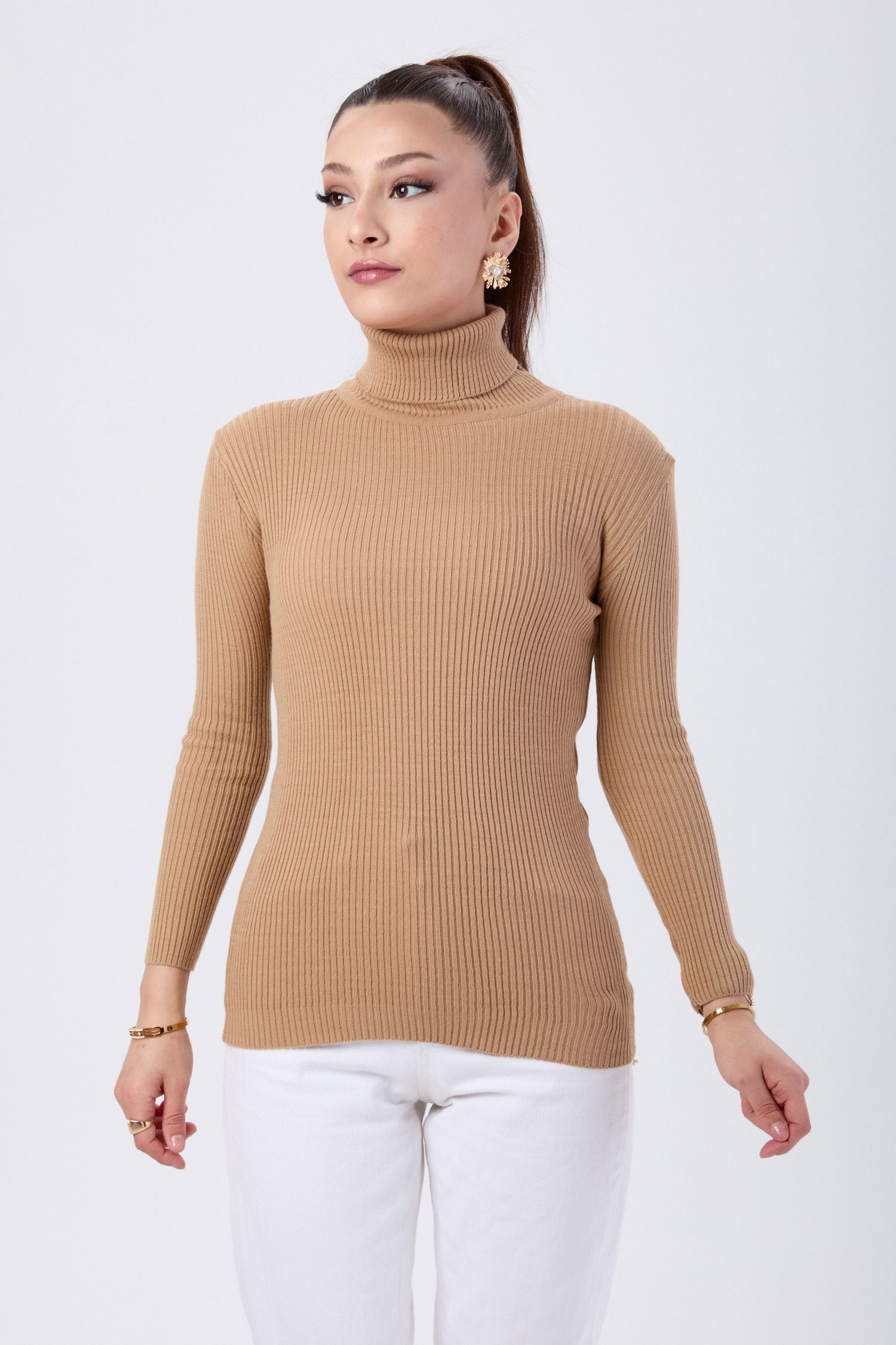 24105-BEJ Boğazlı Triko Body - 2