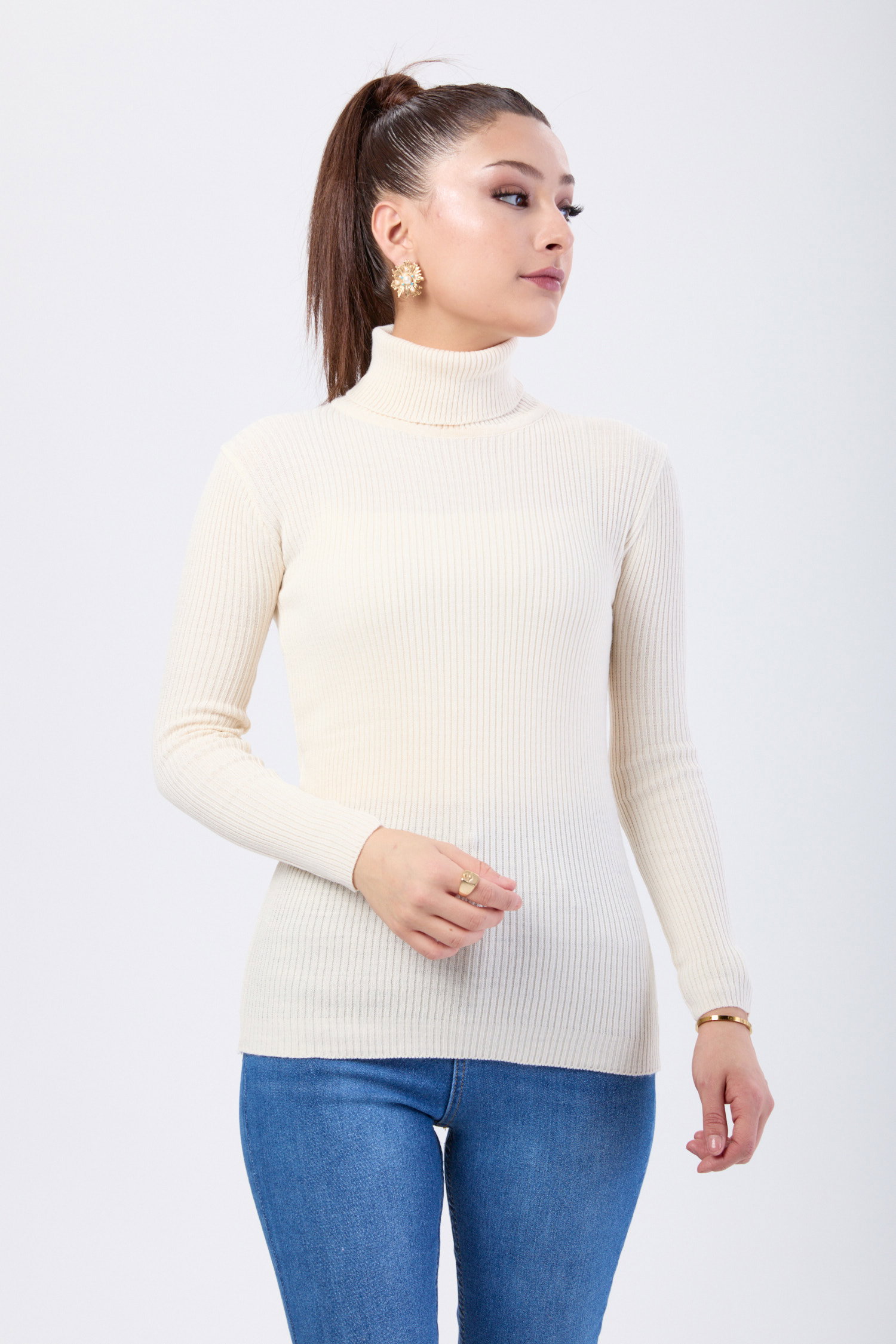 24105-KREM Boğazlı Triko Body - 1