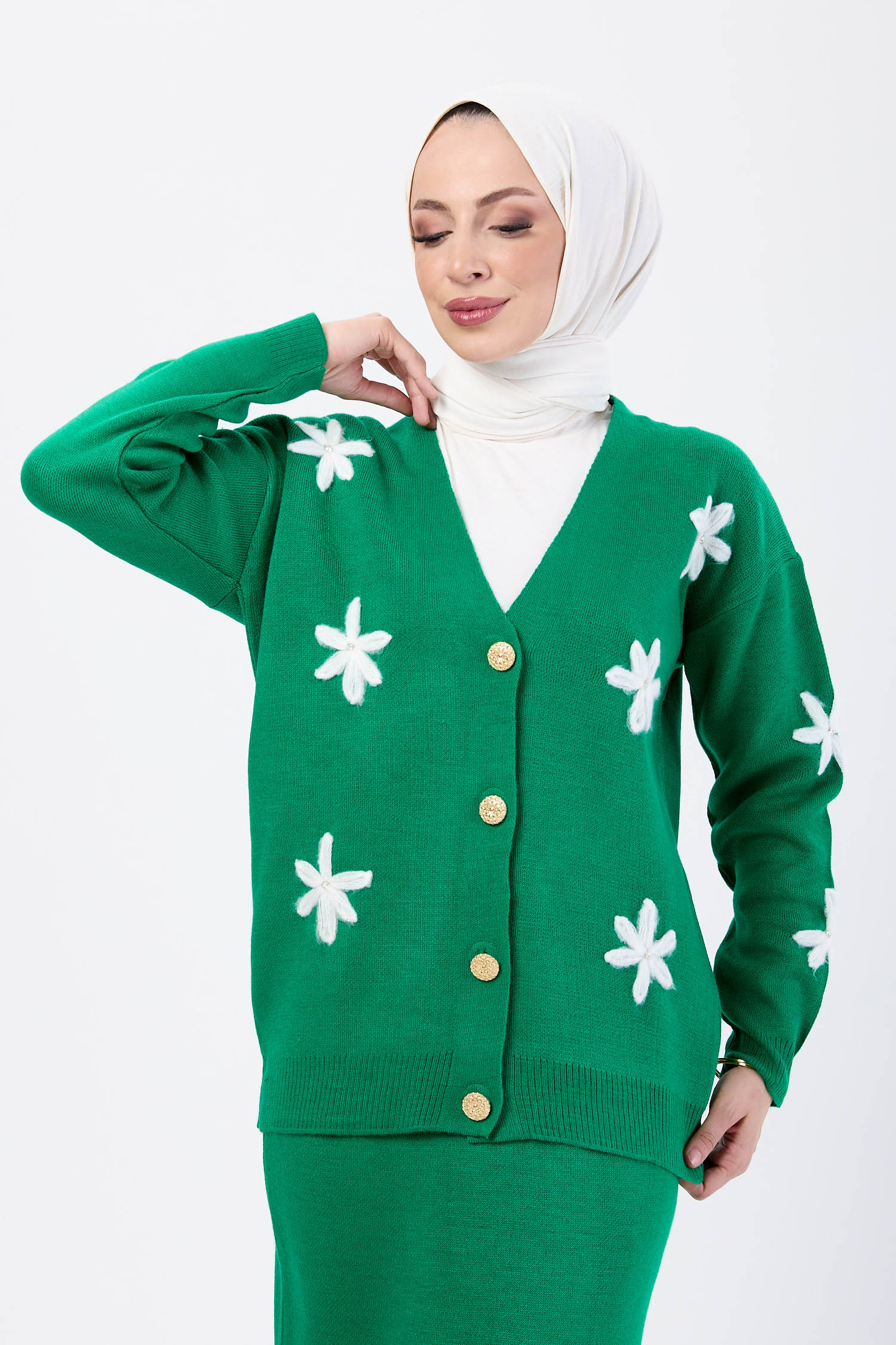 24107-YESIL Etek Hırka Triko İkili Takım - 2