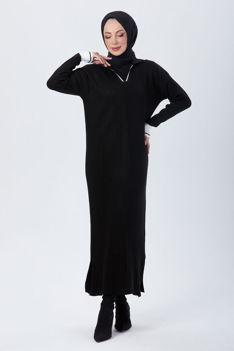 24117-SIYAH Triko Elbise - TOFİSA