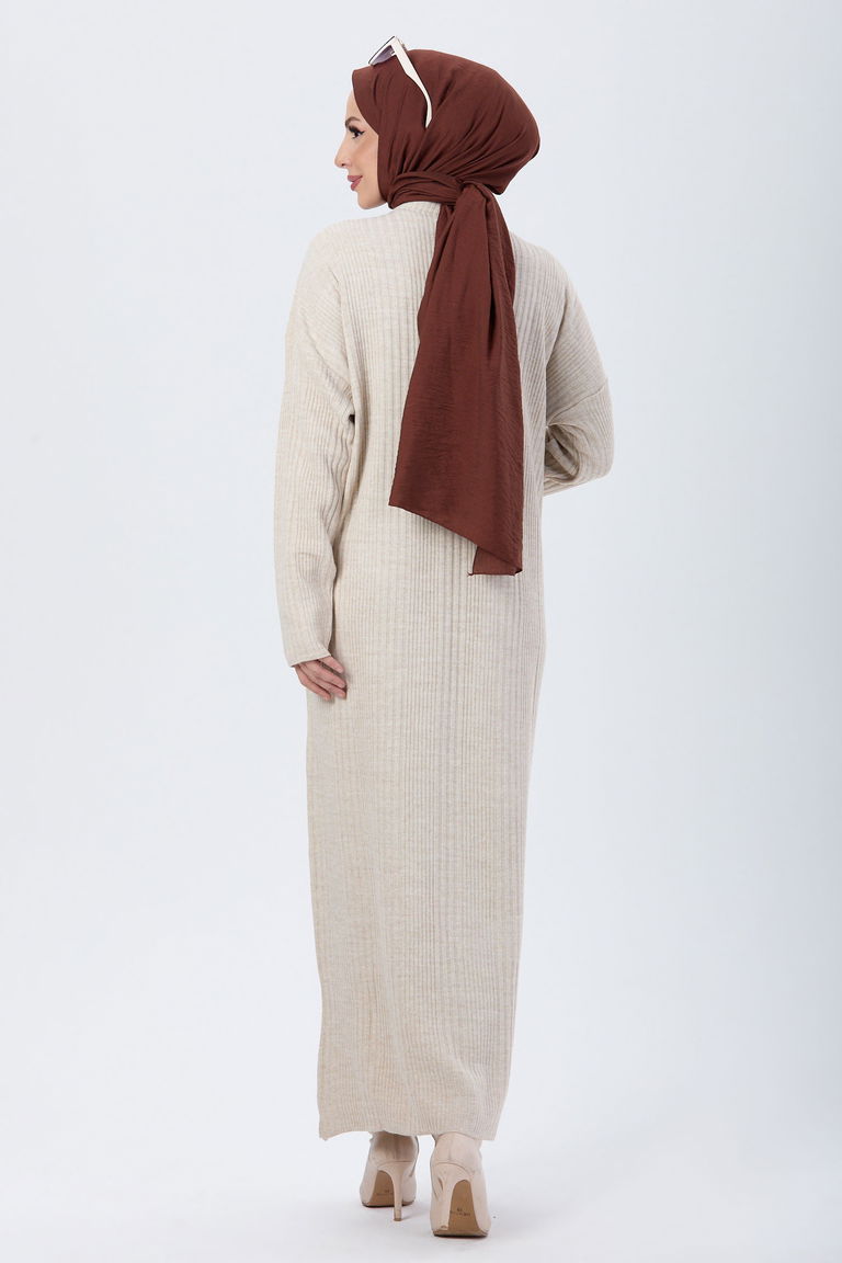 24119-BEJ Triko Elbise - TOFİSA