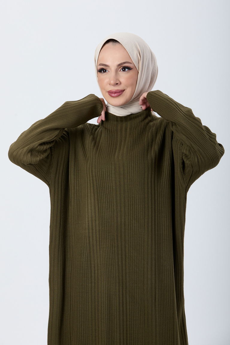 24119-HAKI Triko Elbise - TOFİSA