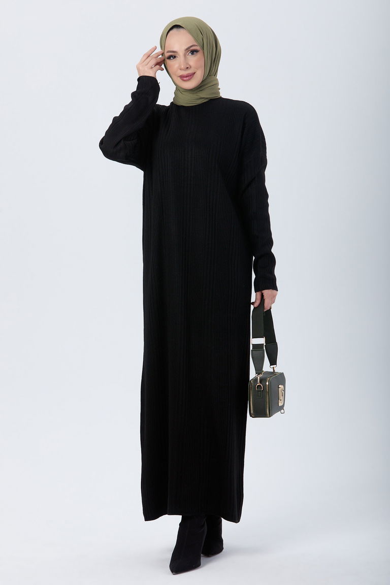24119-SIYAH Triko Elbise - TOFİSA