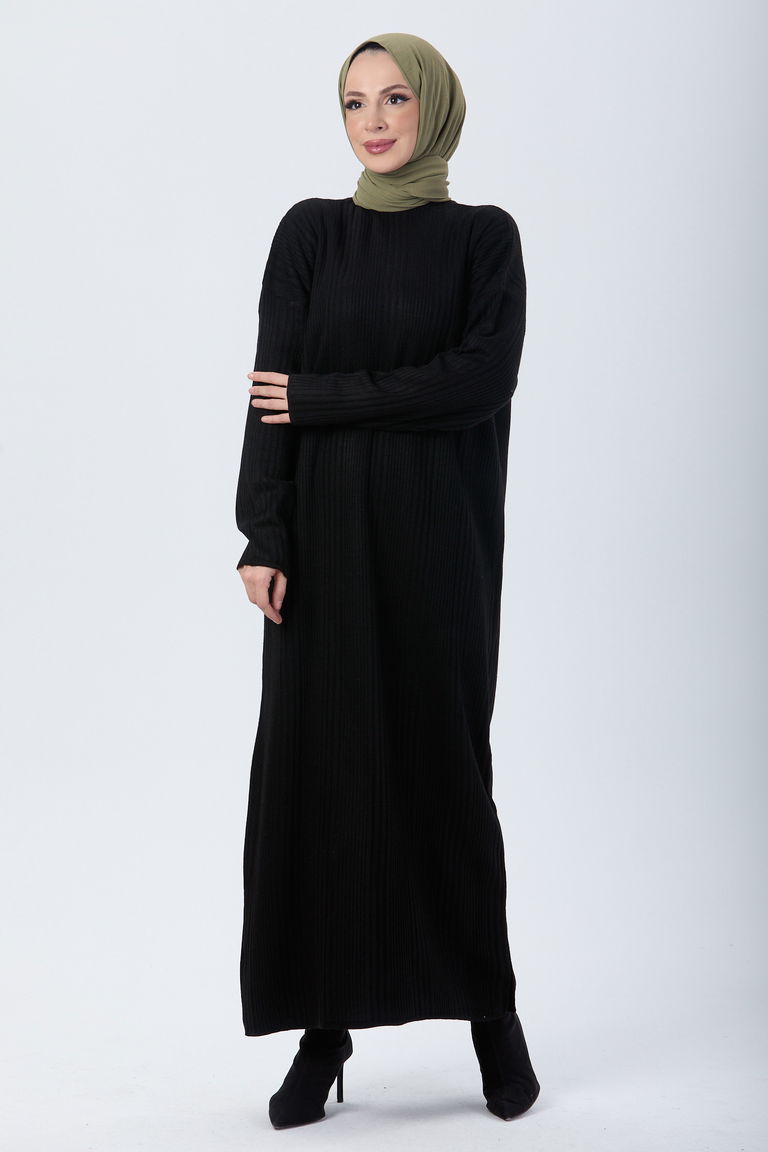 24119-SIYAH Triko Elbise - TOFİSA