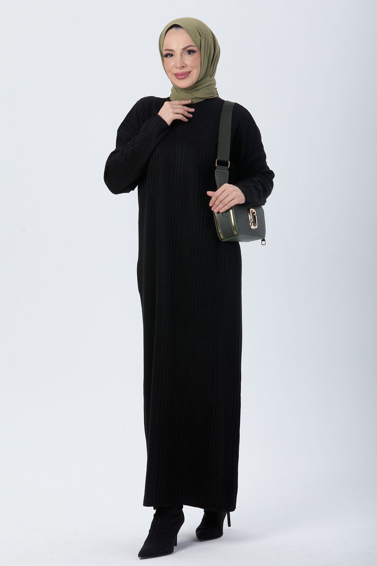 24119-SIYAH Triko Elbise - TOFİSA