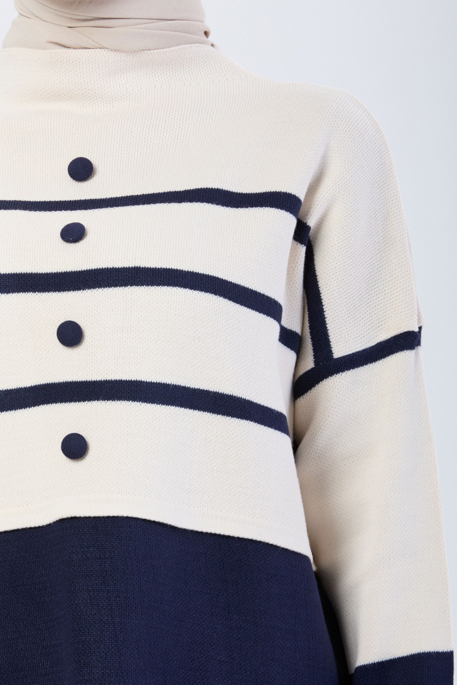 24131-LACIVERT Çizgi Desenli Triko Takım - 4