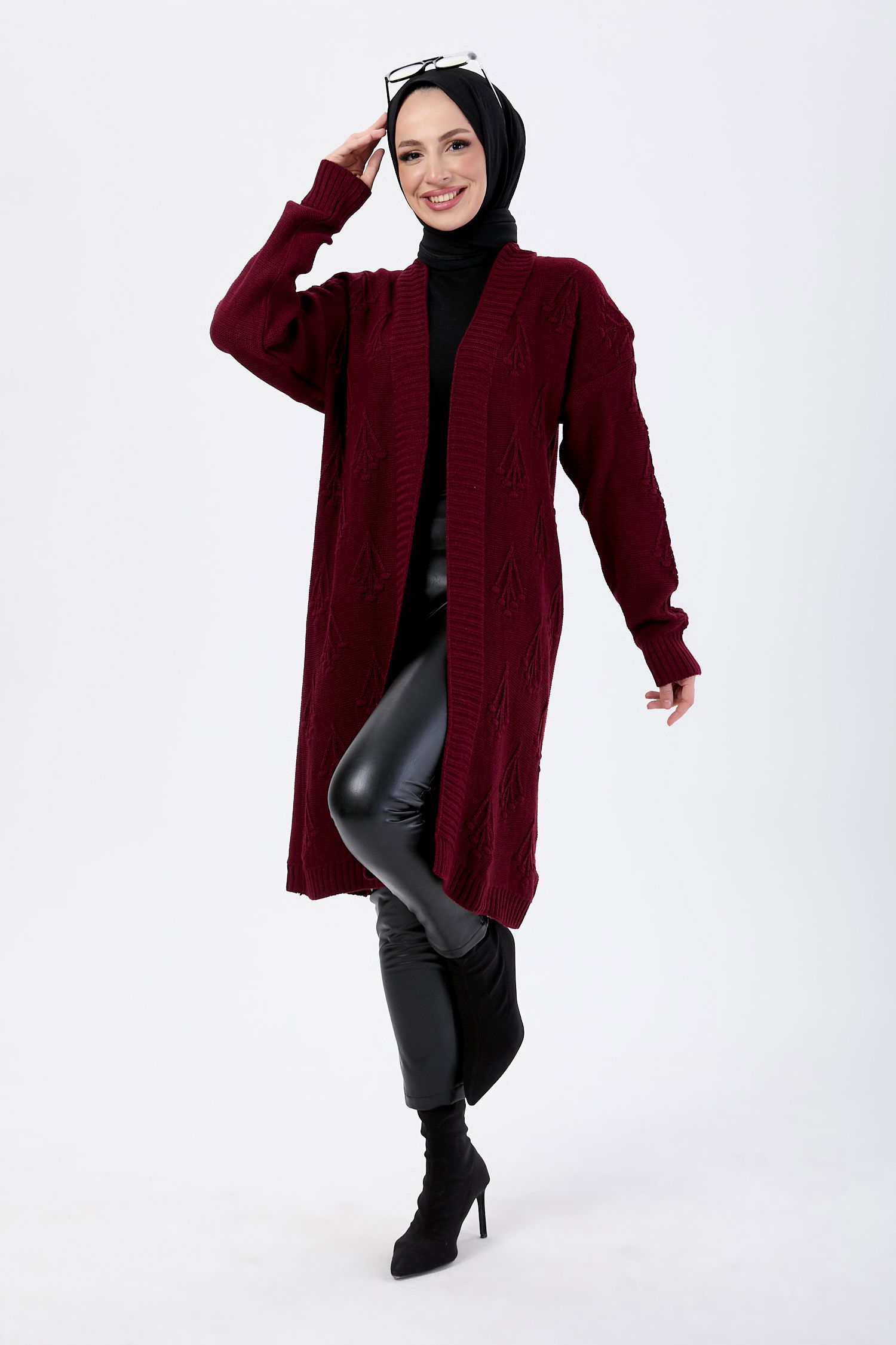 24143-BORDO Triko Hırka - 1