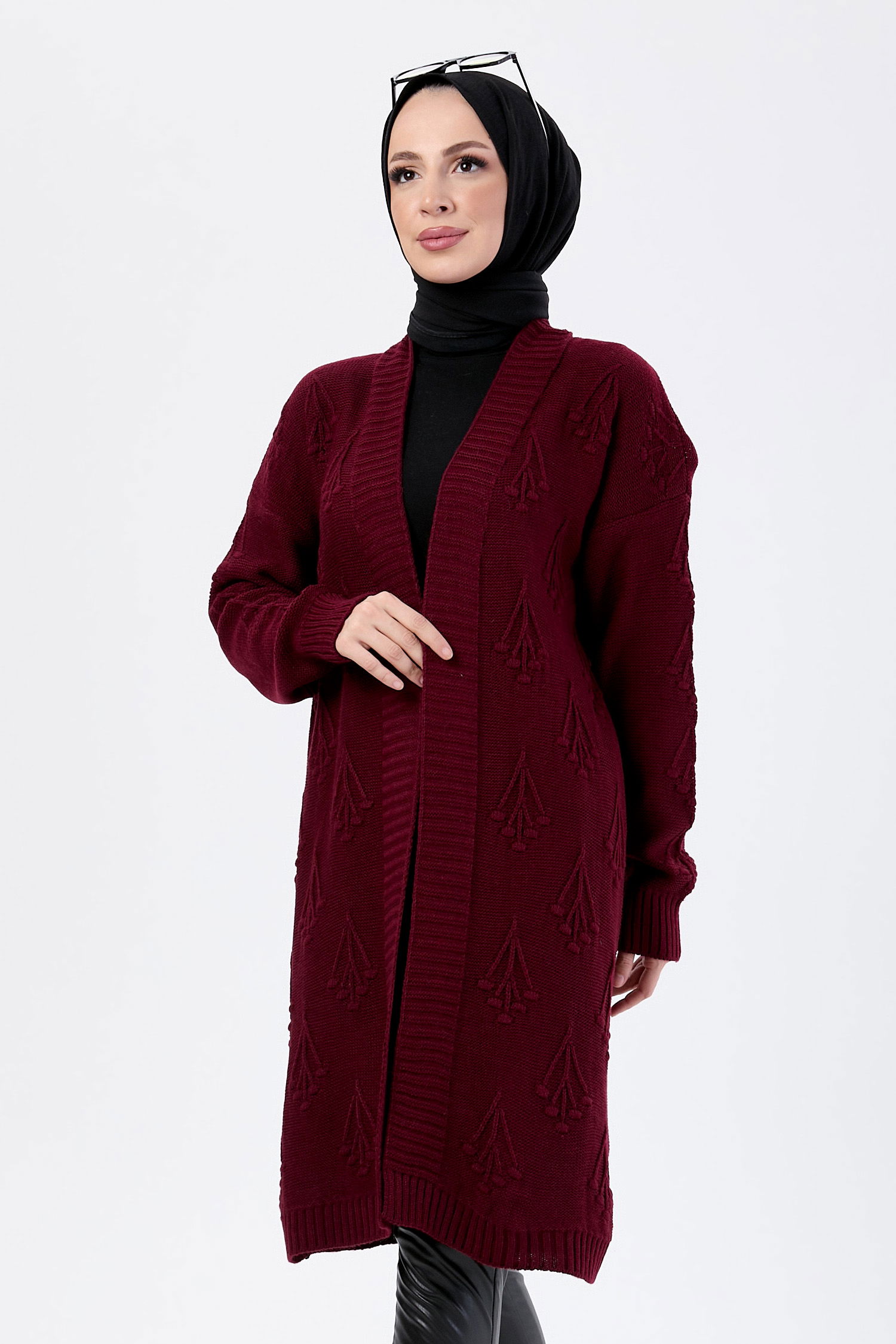 24143-BORDO Triko Hırka - 2
