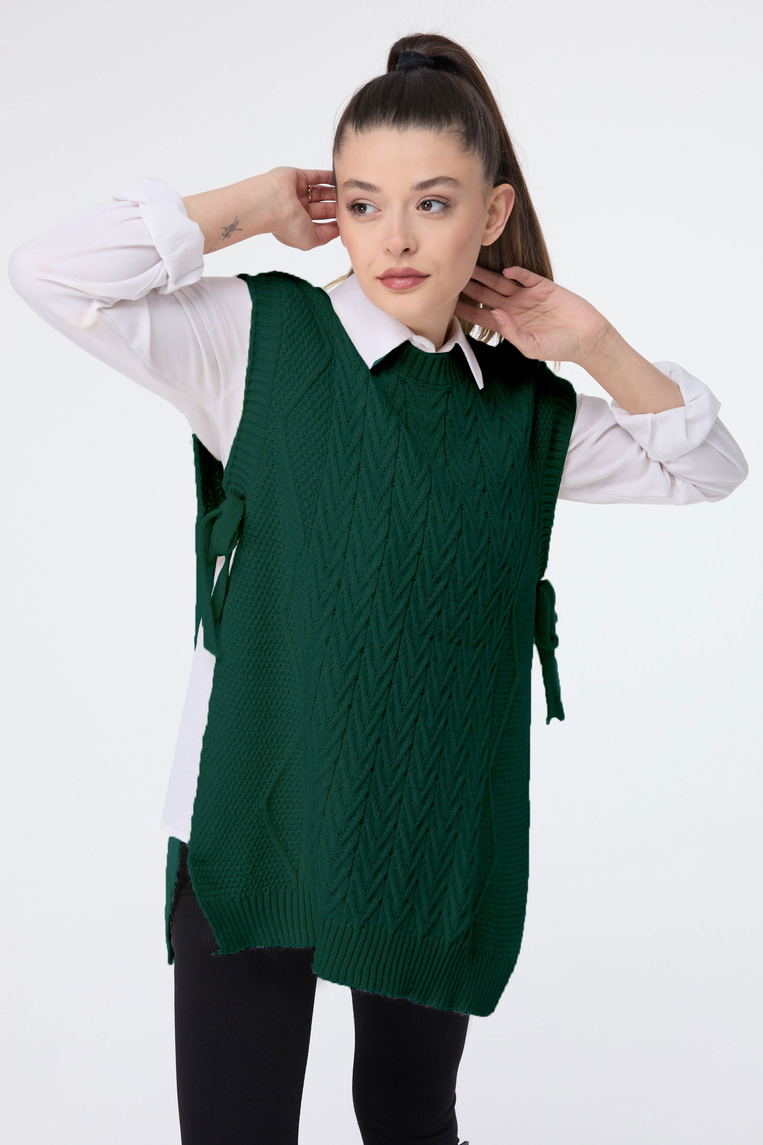 24144-YESIL Triko Süveter - 1