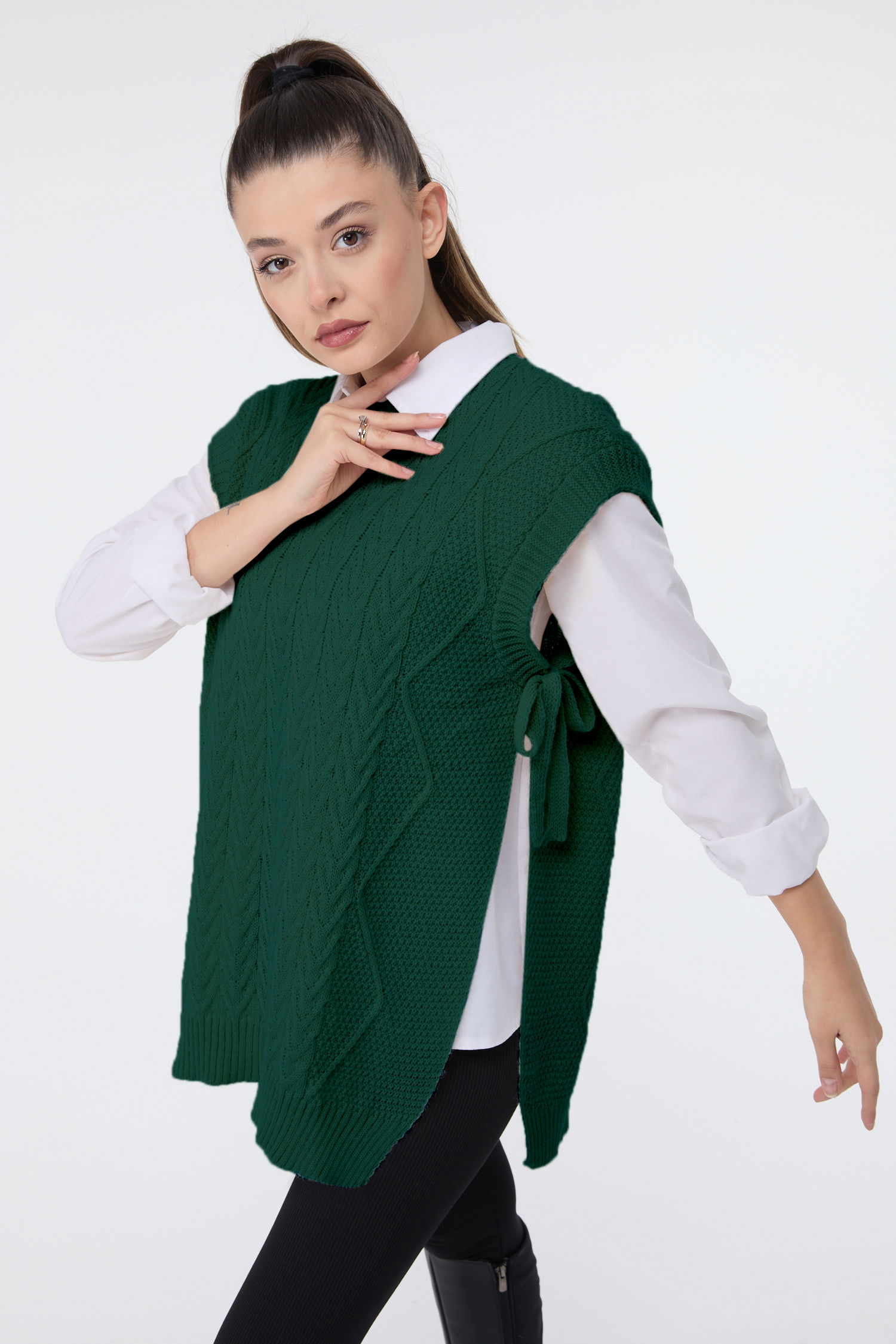 24144-YESIL Triko Süveter - 2