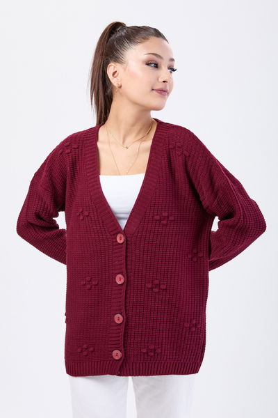 24145-BORDO Triko Hırka 